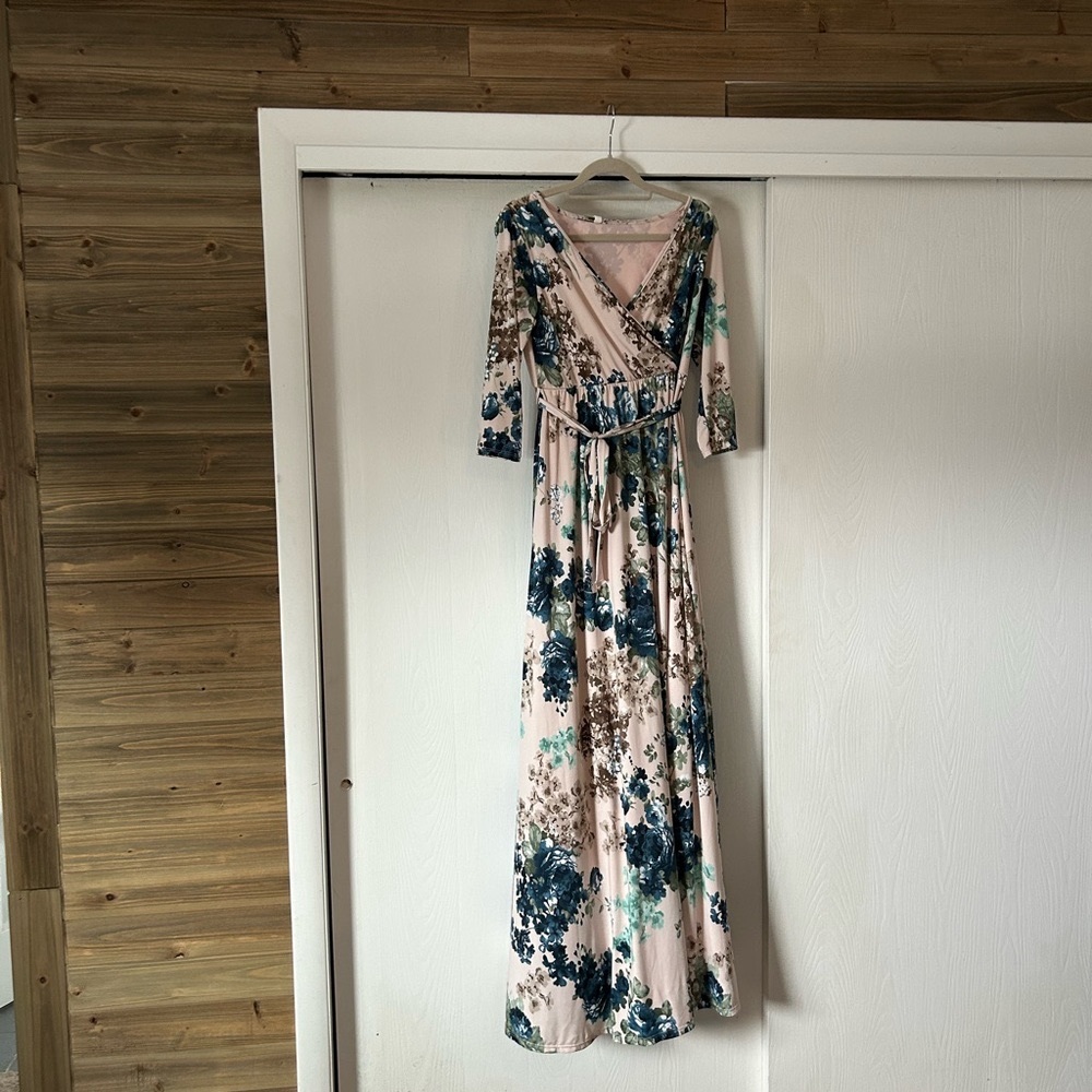 PinkBlush Light Pink Floral Sash Tie Maternity/Nursing Dress